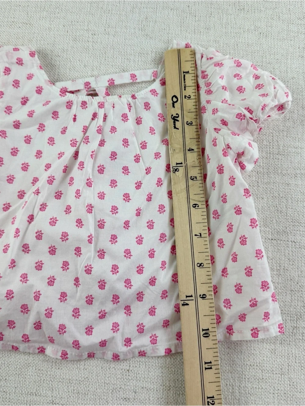 Janie and‎ Jack White Top with Pink Floral Print bow back puff sleeves baby girl